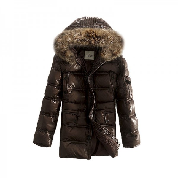 Moncler marrone Slim Fur Cap Mid-lungo caldo Uomo Cappotti uscita